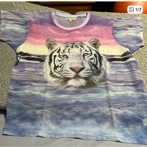 4TH OF JULY SPECIAL ❤️🤍💙 Wildfox White Tiger Graphic Tee - Pastel Multi